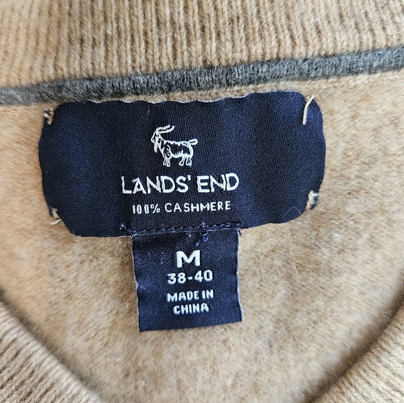 Land's End tan camel cashmere V-neck sweater Mens Medium - Picture 6 of 7